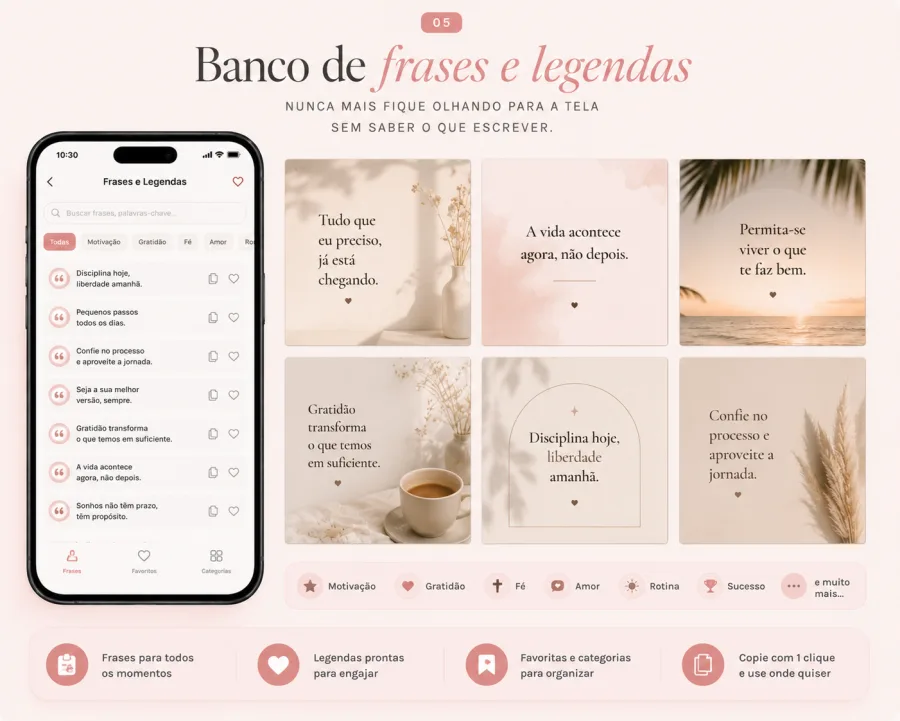 05. Banco de frases e legendas — Nunca mais fique olhando para a tela sem saber o que escrever.
